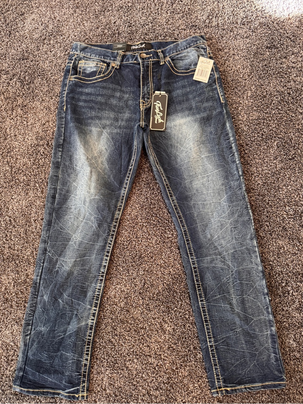 Men’s Straight Dark Blue Washed Jeans by True Luck